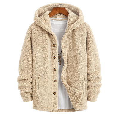 Teddy Button-Up Fleece-Mantel mit Kapuze