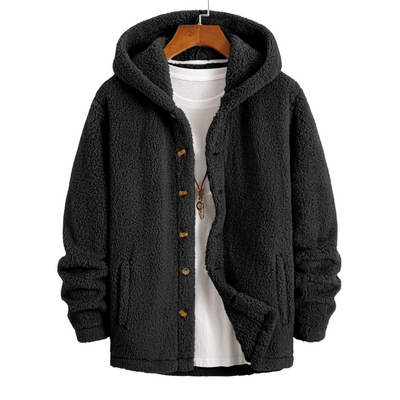 Teddy Button-Up Fleece-Mantel mit Kapuze