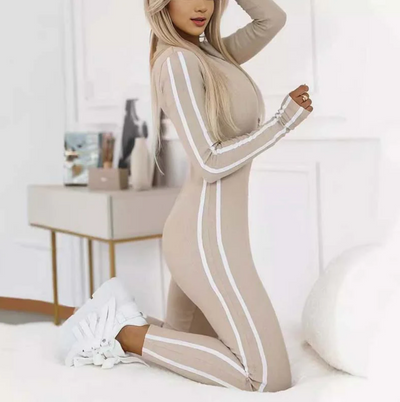 NORMA™ | V-Neck Stripe Bodycon Jumpsuit